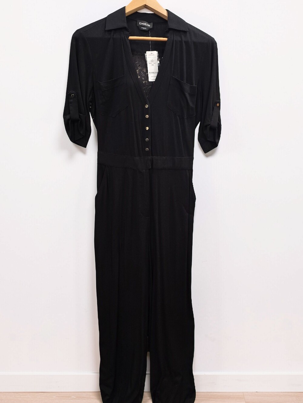 Bebe Black Lace Jumpsuit XS NWT